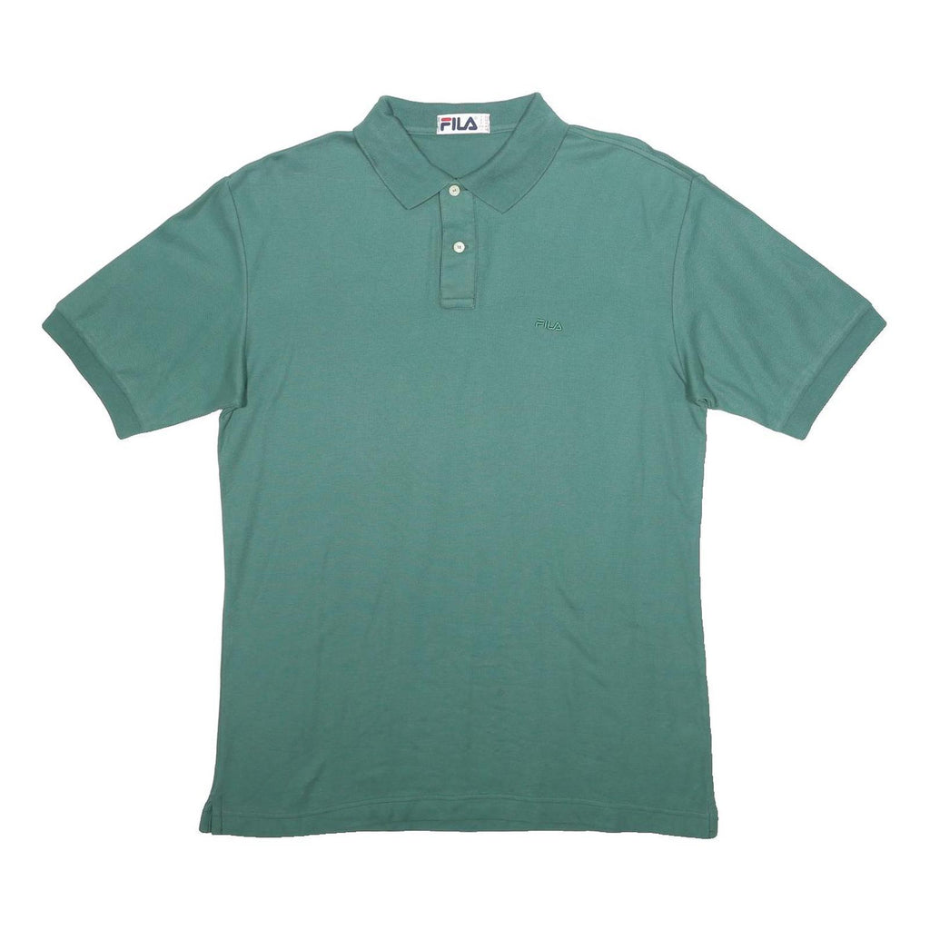 FILA Mens Green Short Sleeve Plain Cotton Polo Shirt L Casual Classic
