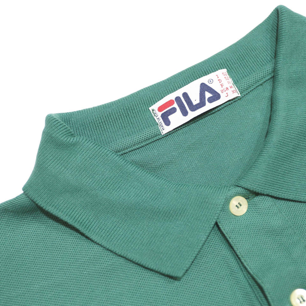 FILA Mens Green Short Sleeve Plain Cotton Polo Shirt L Casual Classic