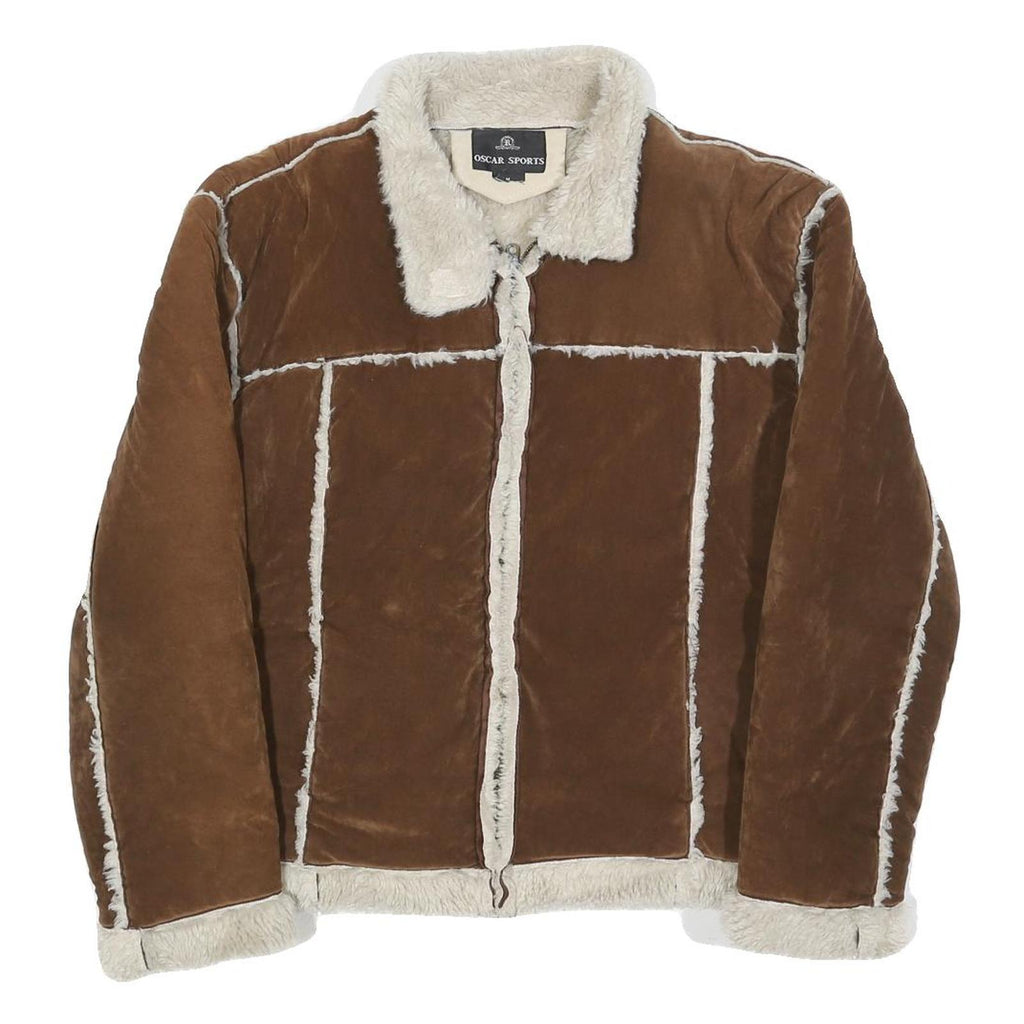 OSCAR SPORTS Womens Brown & Cream Faux Shearling Jacket M Polyester Zip Coat
