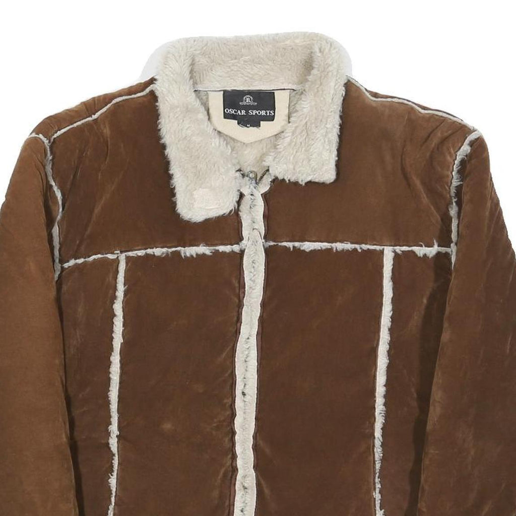 OSCAR SPORTS Womens Brown & Cream Faux Shearling Jacket M Polyester Zip Coat