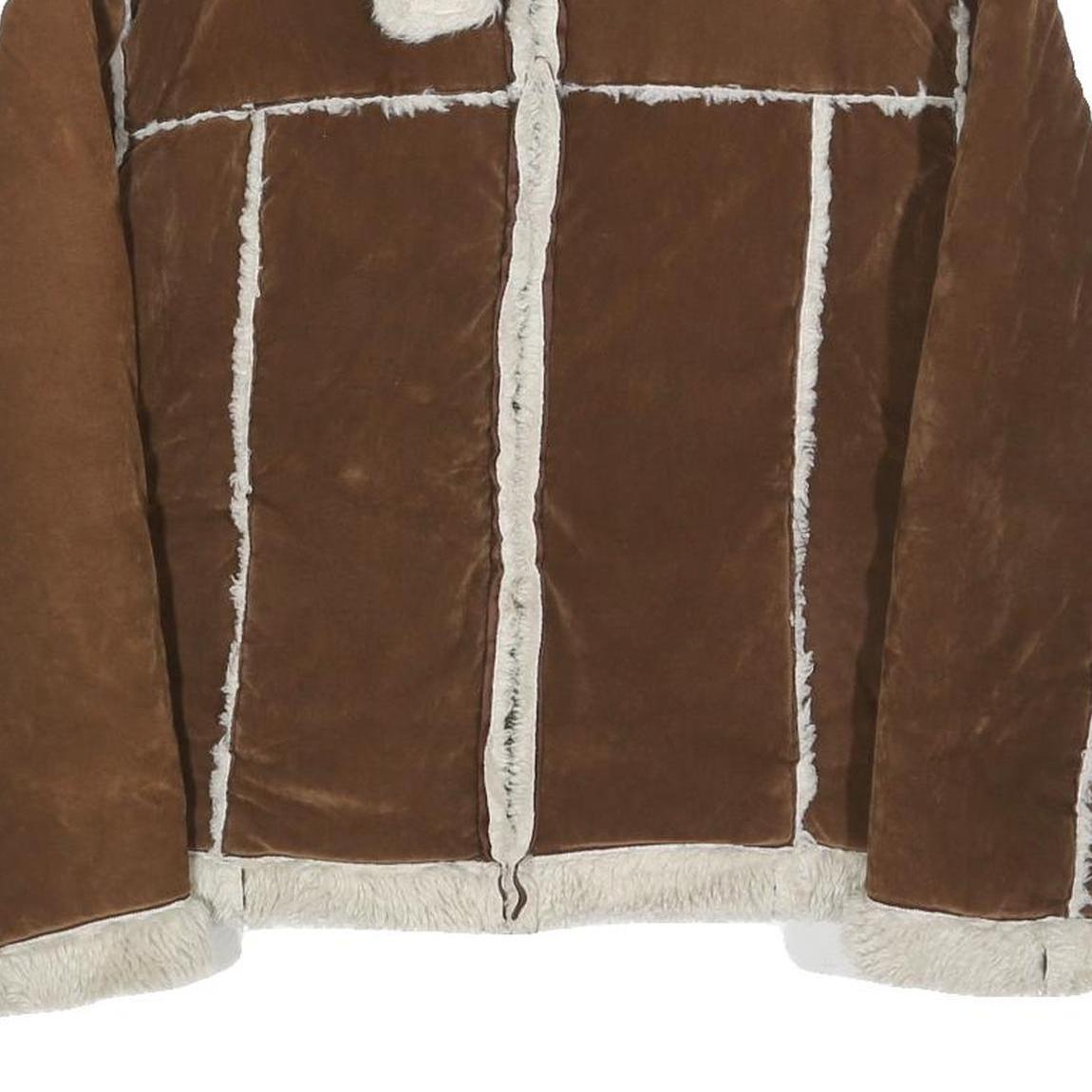 OSCAR SPORTS Womens Brown & Cream Faux Shearling Jacket M Polyester Zip Coat