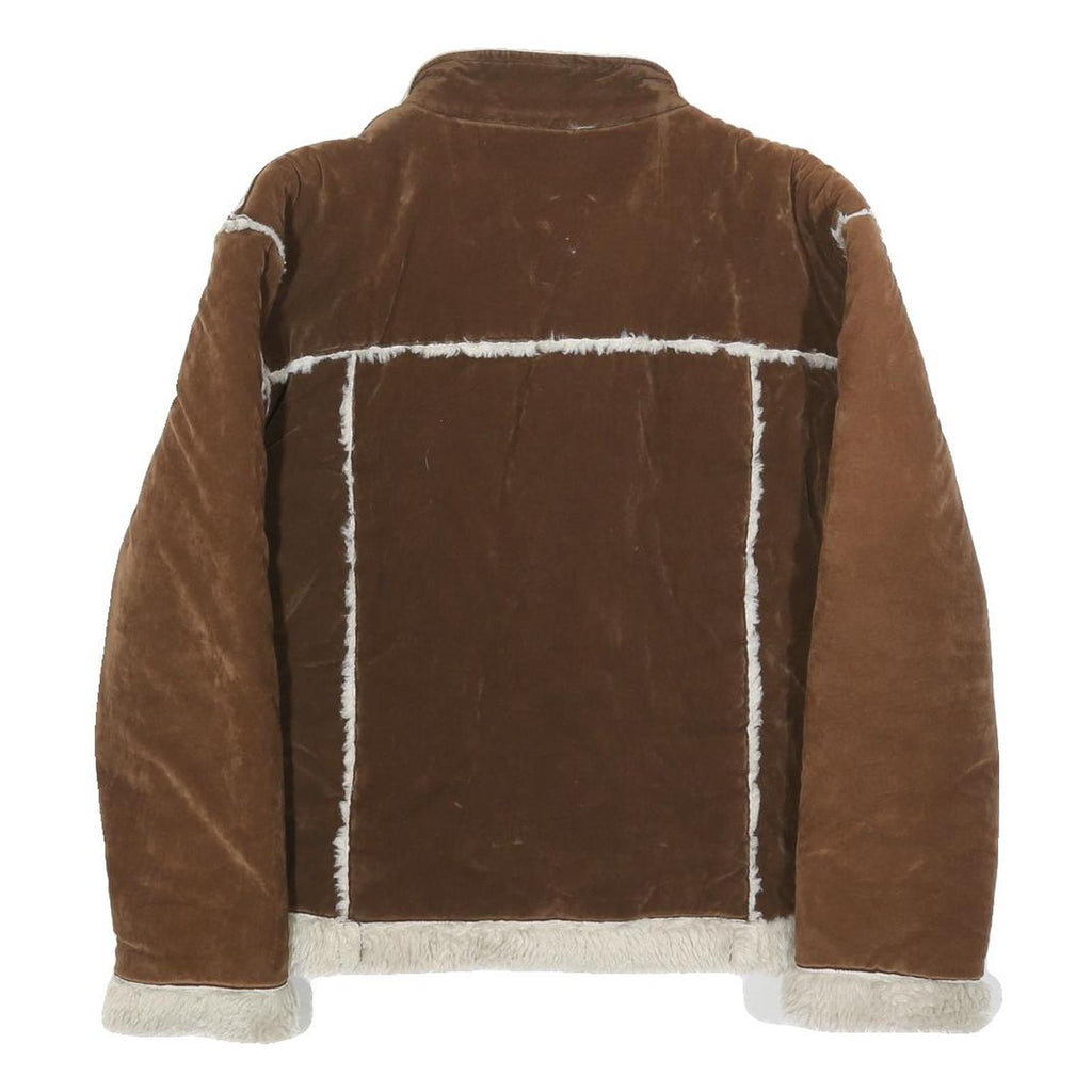 OSCAR SPORTS Womens Brown & Cream Faux Shearling Jacket M Polyester Zip Coat