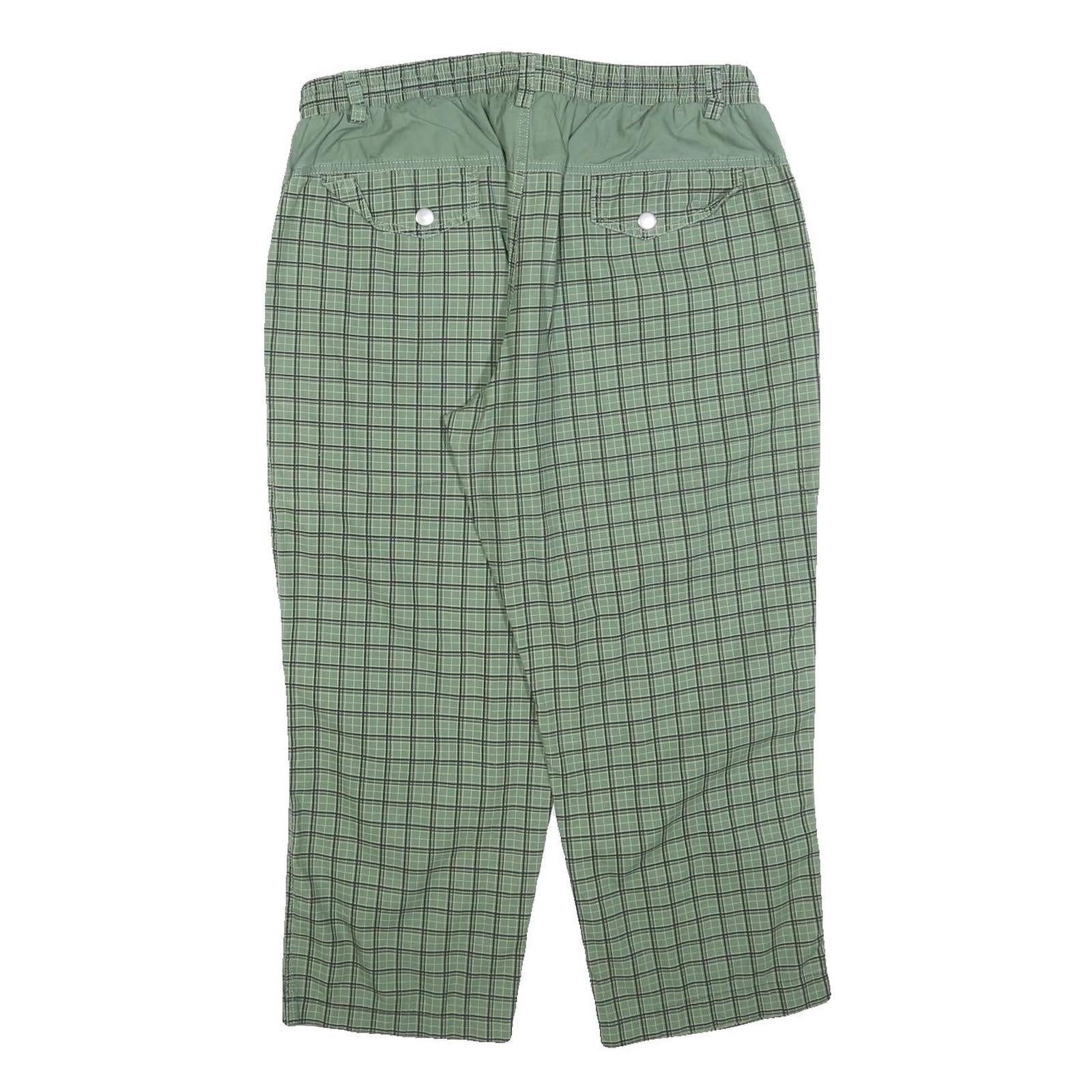 EAST COAST Mens Cotton Blend Green Check Relaxed Trousers W32 L24 Toggle Closure