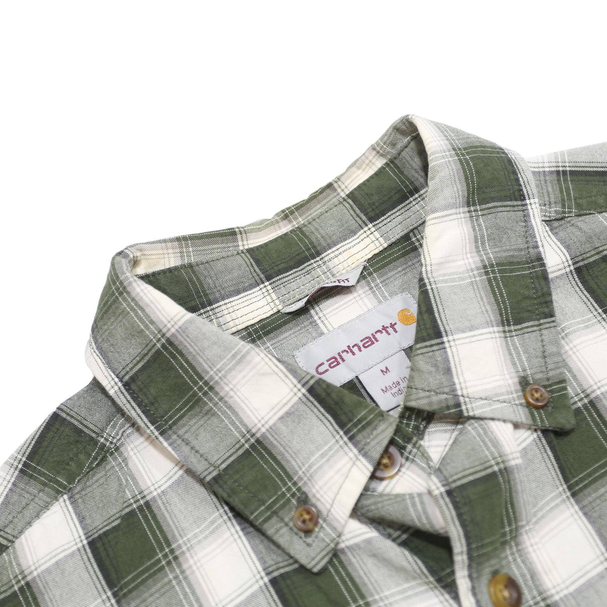 CARHARTT Mens Green & White Check Shirt M Cotton Casual Button-Down Short Sleeve