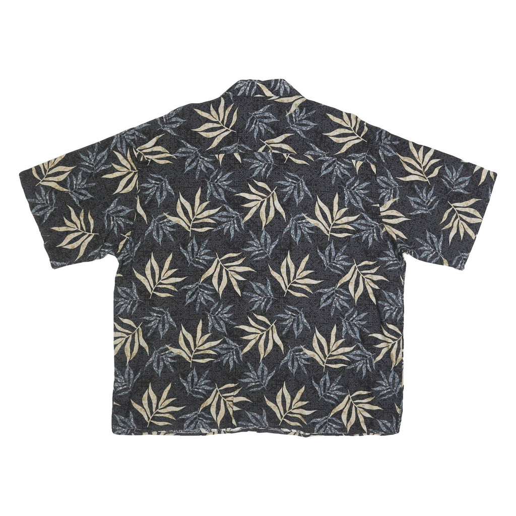 MANHATTAN Mens Black & Cream Floral Rayon Flannel Shirt XL Relaxed Short Sleeve