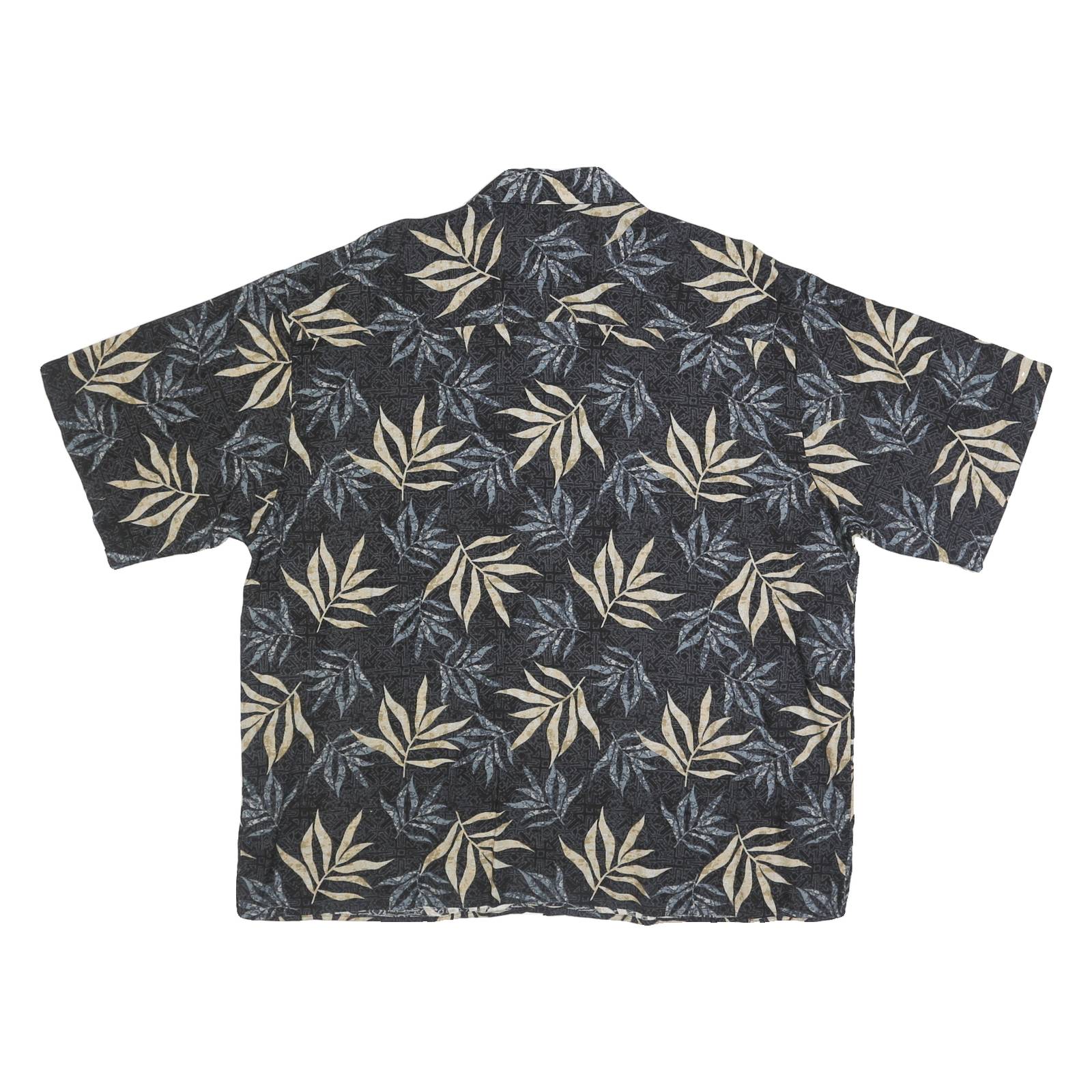 MANHATTAN Mens Black & Cream Floral Rayon Flannel Shirt XL Relaxed Short Sleeve