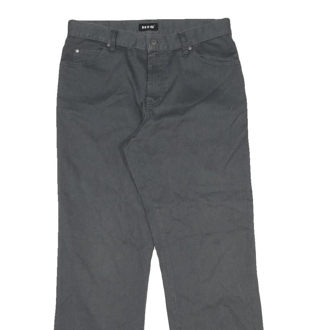 Grey Mens Regular Fit Straight Leg Cotton Blend Trousers W32 L31 Zip Closure