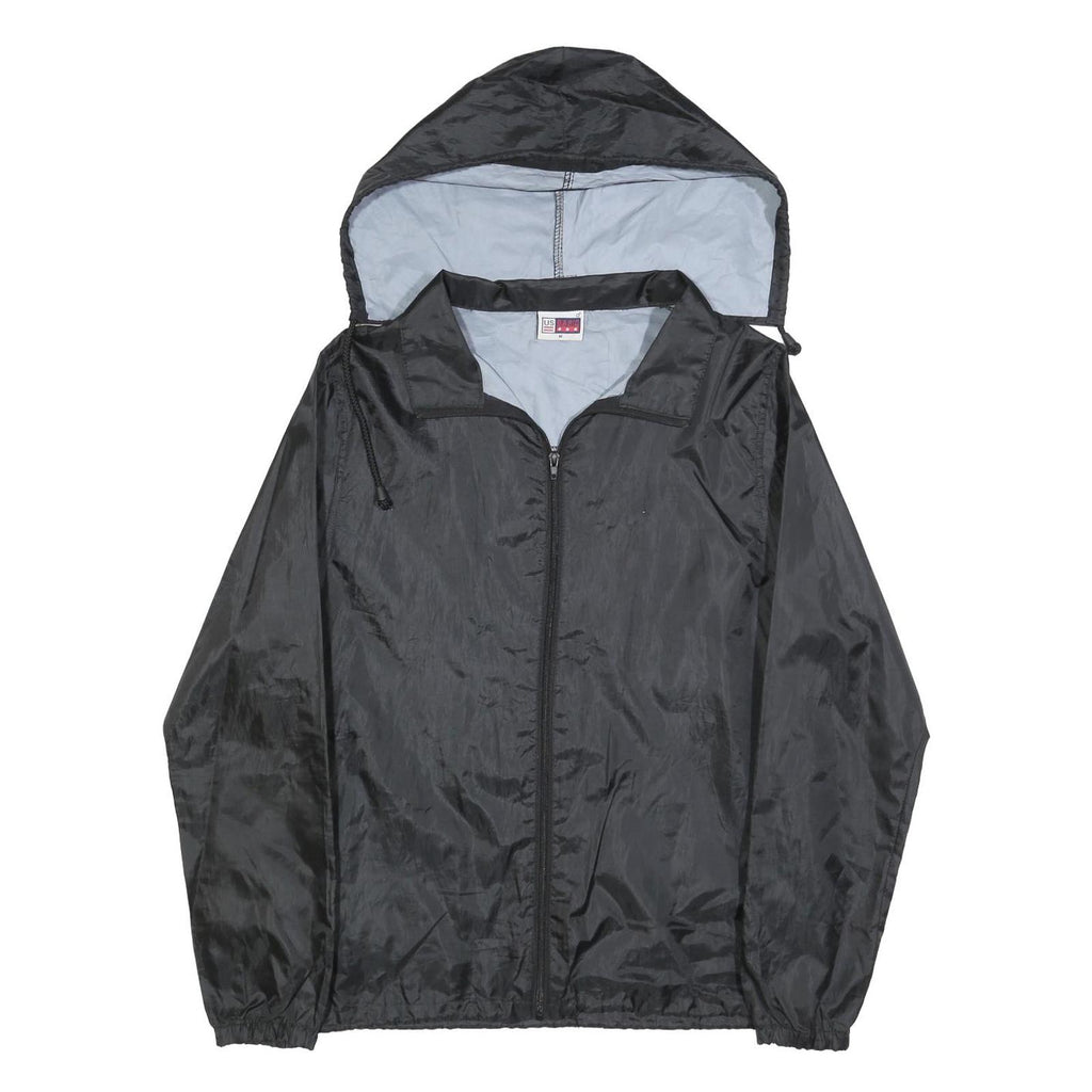 US BASIC Womens Black Outdoor Jacket M Nylon Plain Zip Hooded Lightweight