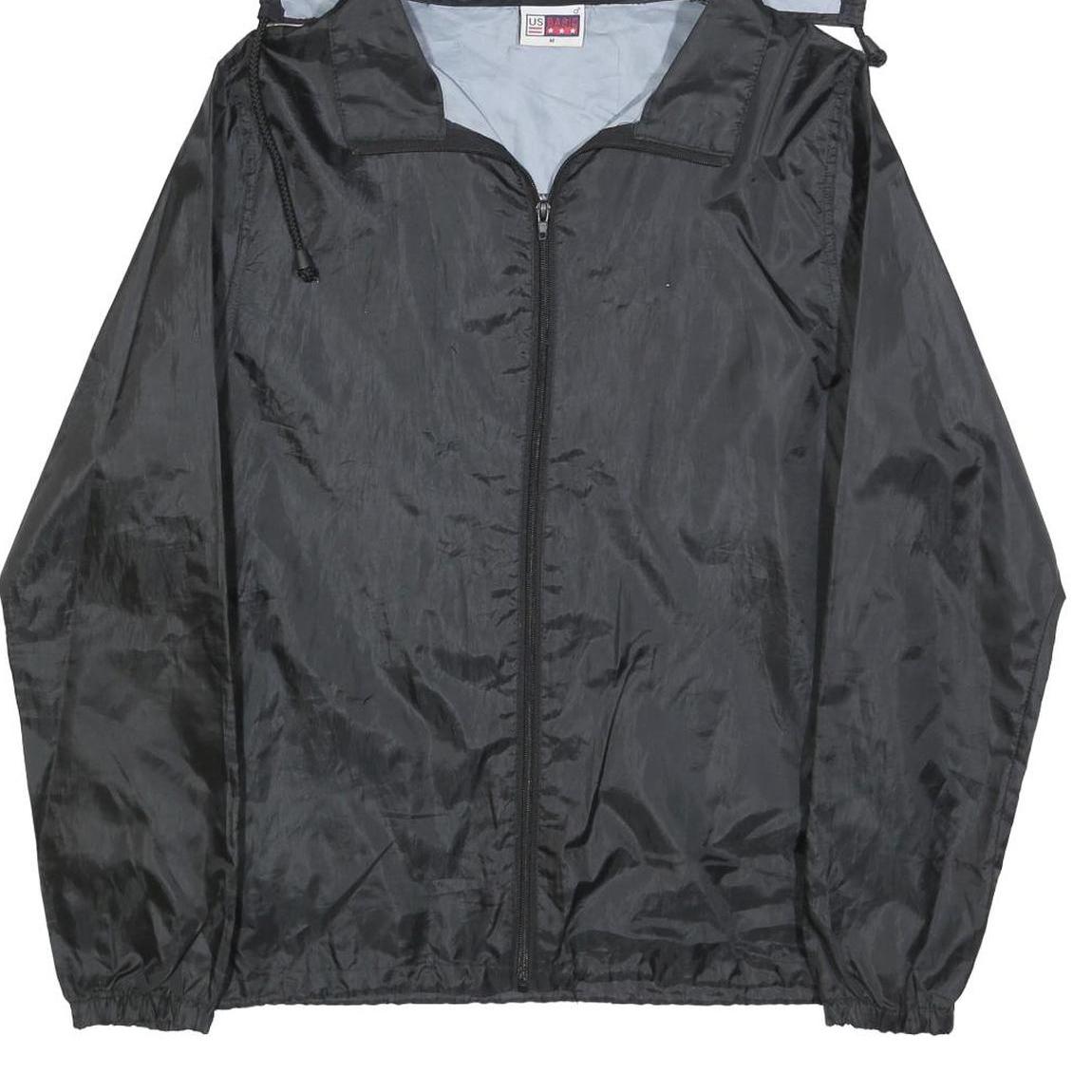 US BASIC Womens Black Outdoor Jacket M Nylon Plain Zip Hooded Lightweight