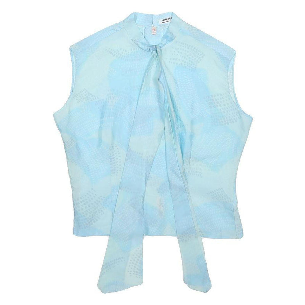 KRAUSE SENN Womens Blue Sleeveless Top Round Neck Woven Pattern M Button