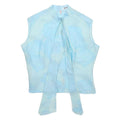 KRAUSE SENN Womens Blue Sleeveless Top Round Neck Woven Pattern M Button