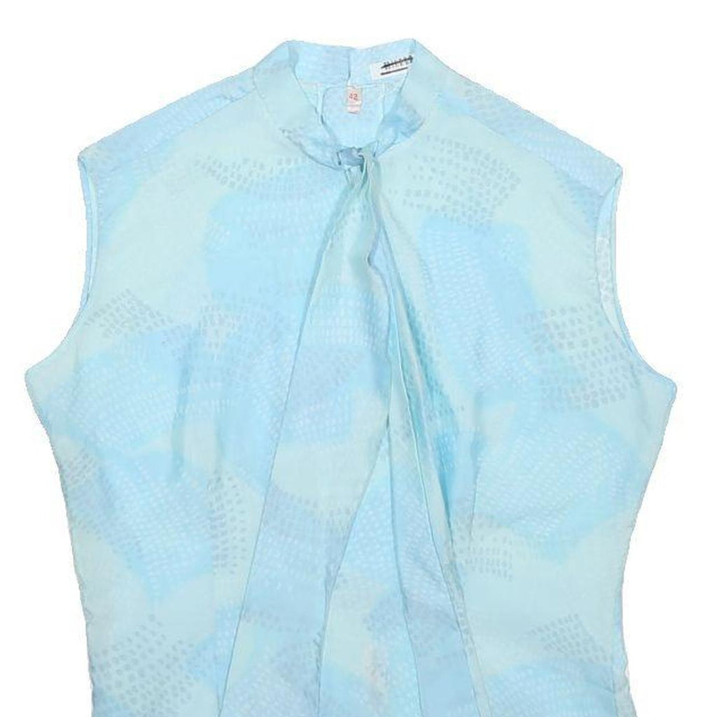 KRAUSE SENN Womens Blue Sleeveless Top Round Neck Woven Pattern M Button