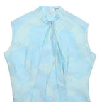 KRAUSE SENN Womens Blue Sleeveless Top Round Neck Woven Pattern M Button
