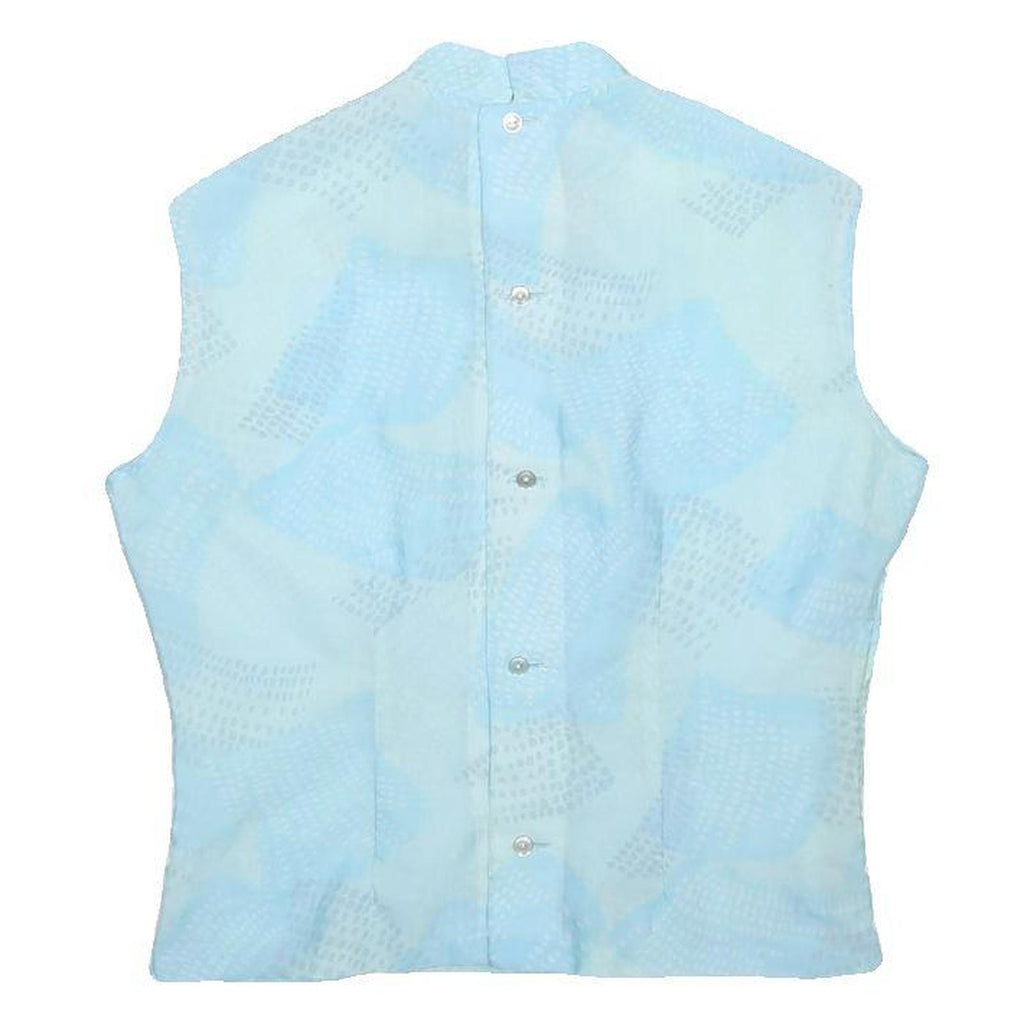 KRAUSE SENN Womens Blue Sleeveless Top Round Neck Woven Pattern M Button