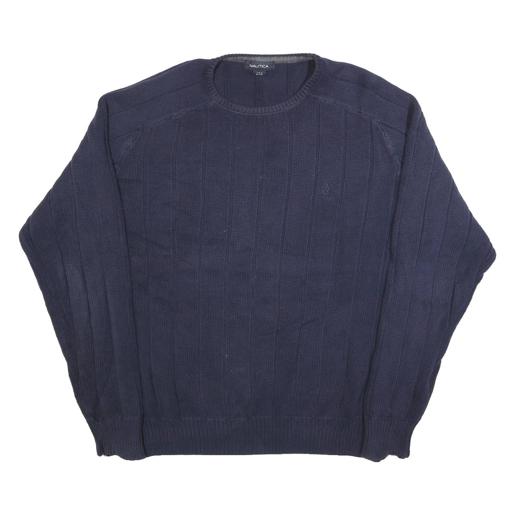 NAUTICA Mens Blue Patterned Cotton Jumper Crew Neck Basic Knit XL Classic