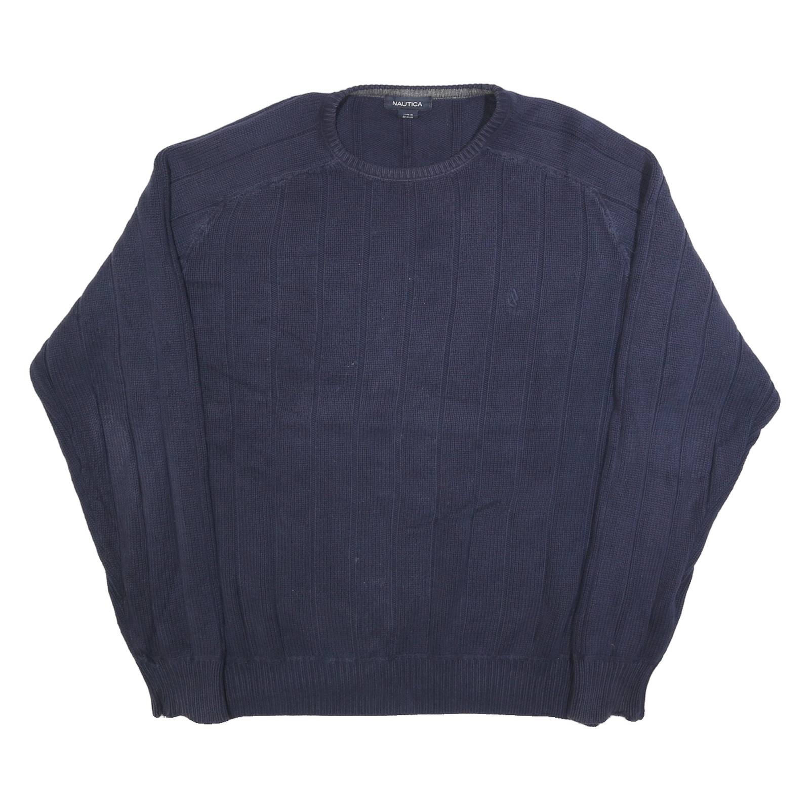NAUTICA Mens Blue Patterned Cotton Jumper Crew Neck Basic Knit XL Classic