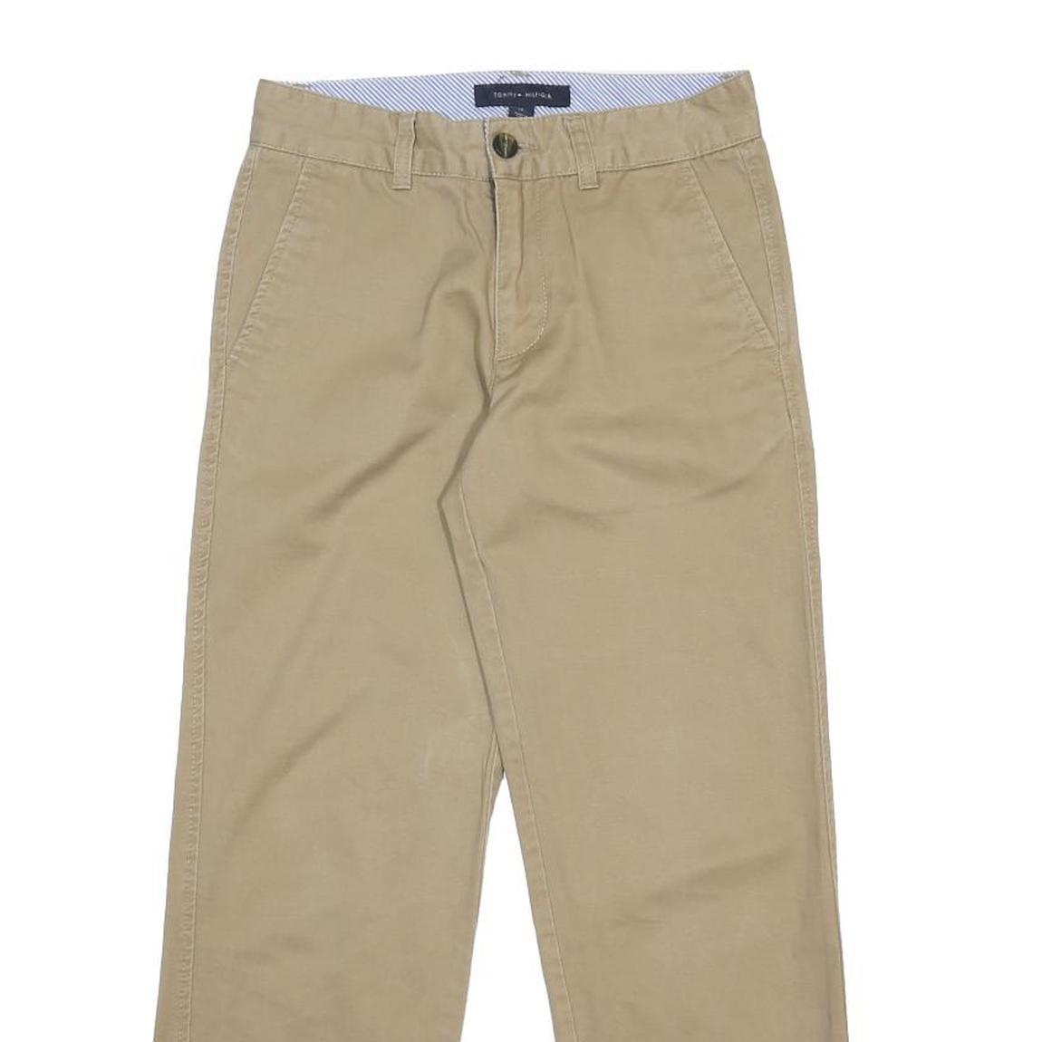 TOMMY HILFIGER Womens Cotton Beige Regular Fit Straight Trousers W26 L25 Classic