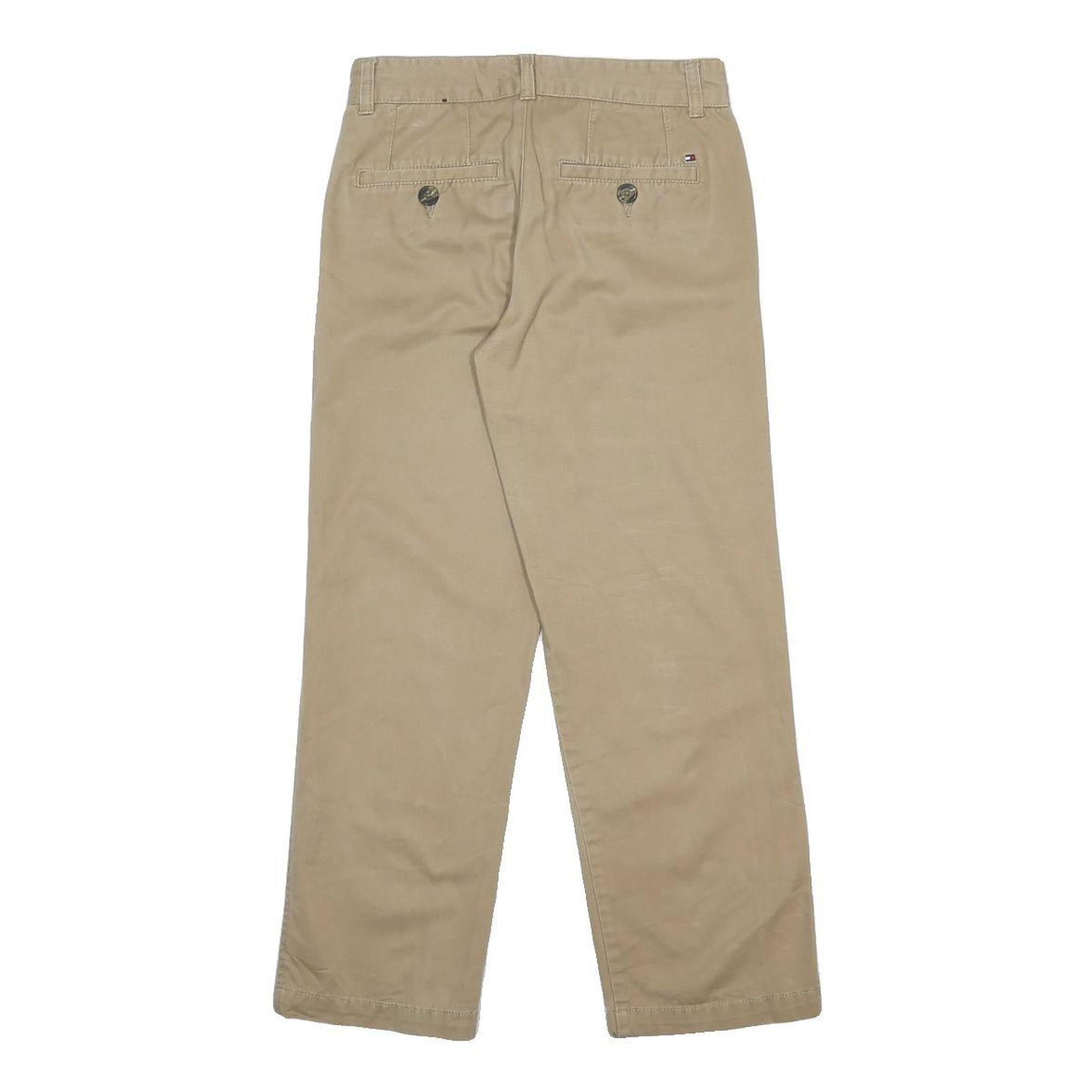 TOMMY HILFIGER Womens Cotton Beige Regular Fit Straight Trousers W26 L25 Classic