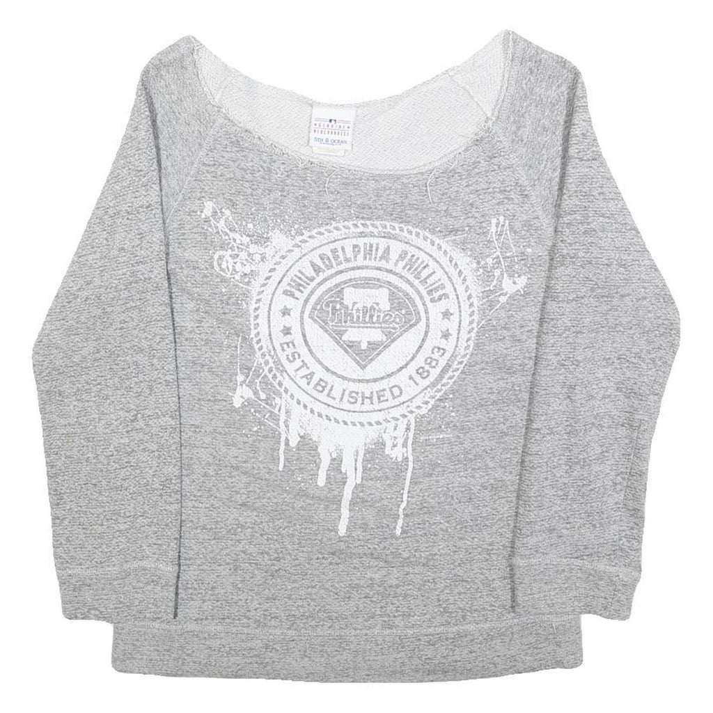 MLB Womens Grey Philadelphia Phillies Crew Neck M Cotton Blend Sweatshirt