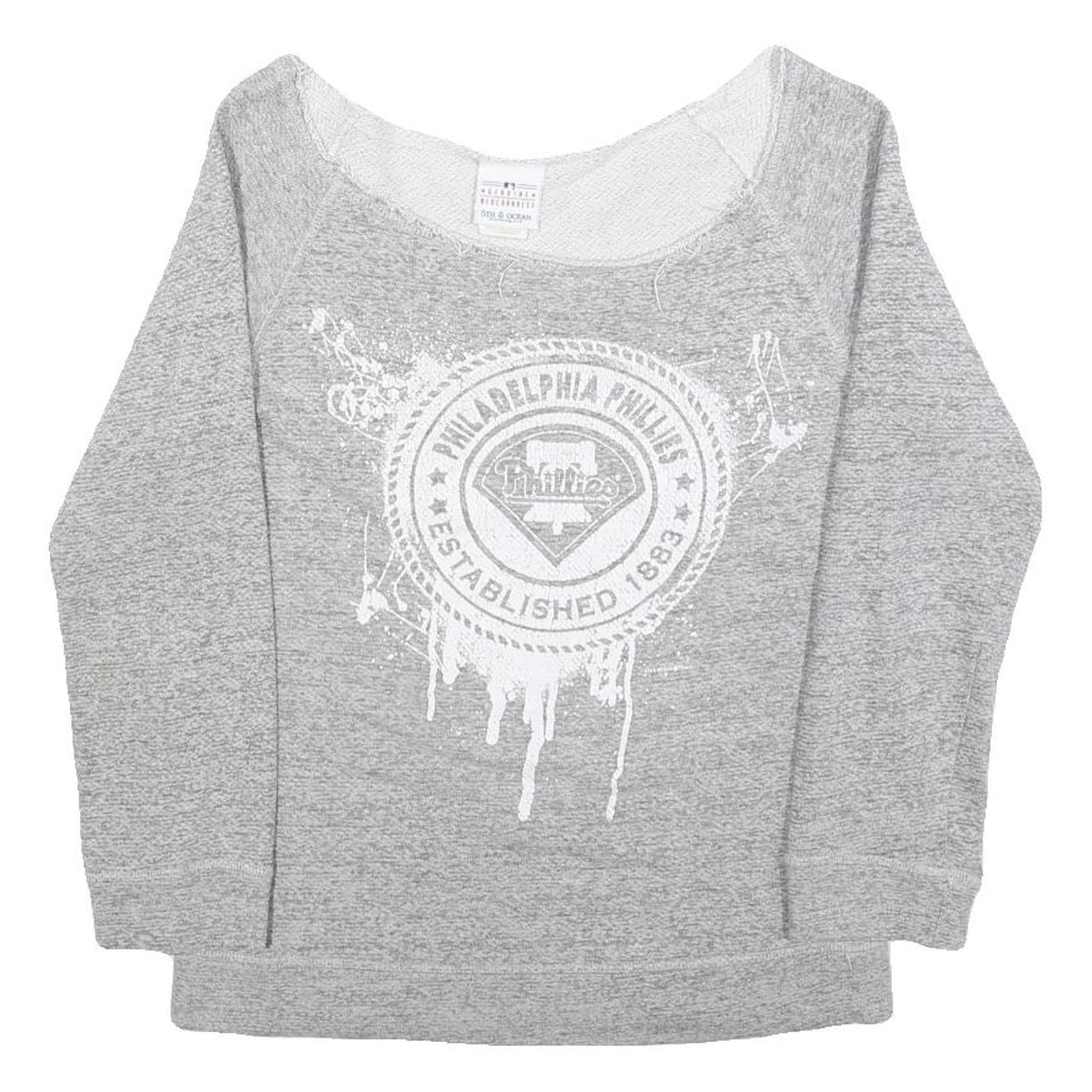 MLB Womens Grey Philadelphia Phillies Crew Neck M Cotton Blend Sweatshirt