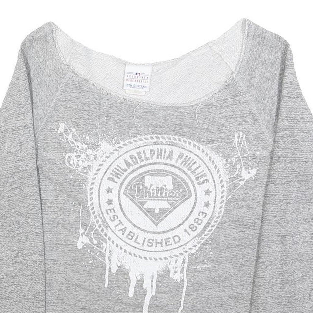 MLB Womens Grey Philadelphia Phillies Crew Neck M Cotton Blend Sweatshirt