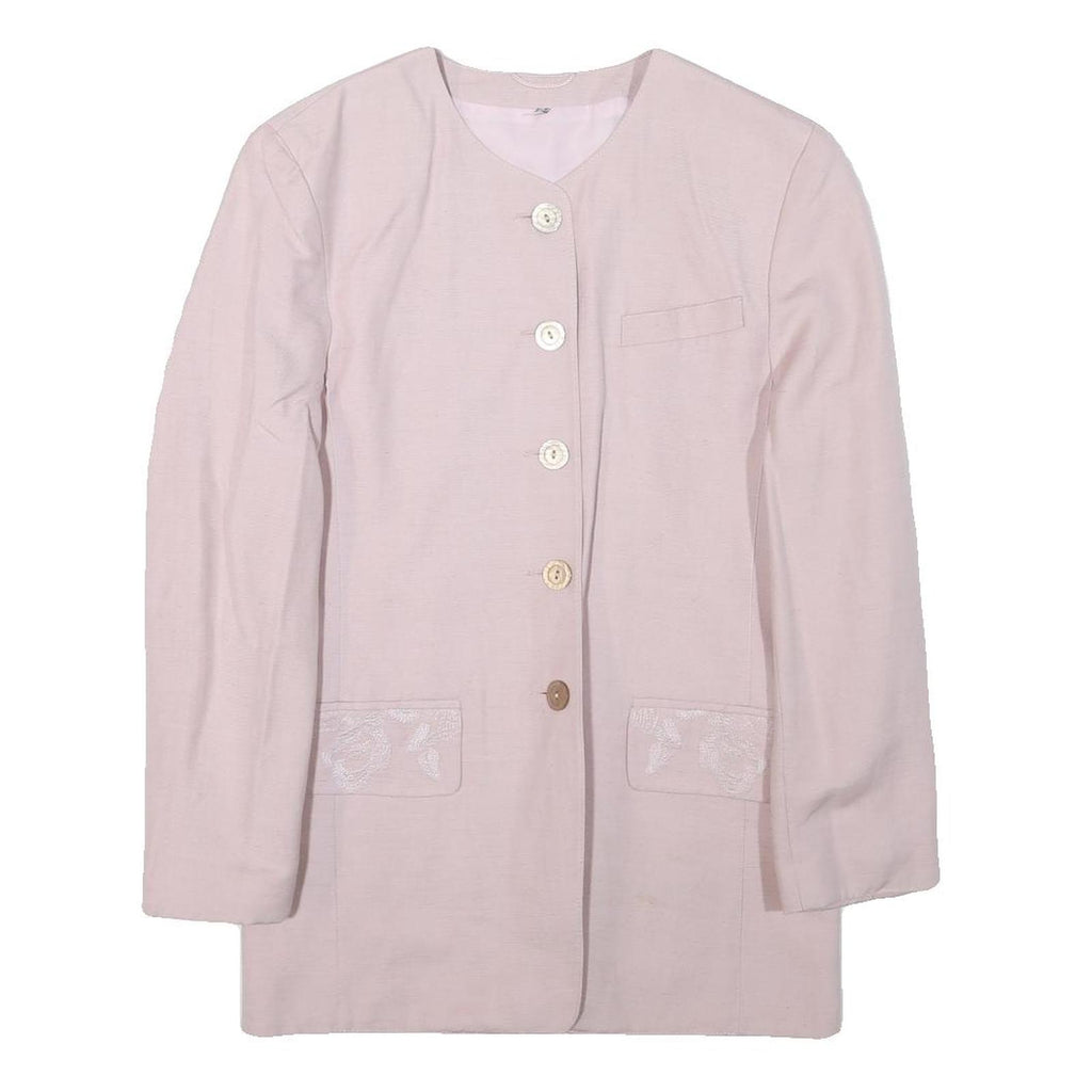 Womens Pale Pink Linen Blend Button Jacket UK 10 Plain Classic Long Sleeve