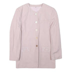 Womens Pale Pink Linen Blend Button Jacket UK 10 Plain Classic Long Sleeve