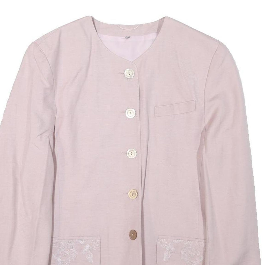 Womens Pale Pink Linen Blend Button Jacket UK 10 Plain Classic Long Sleeve