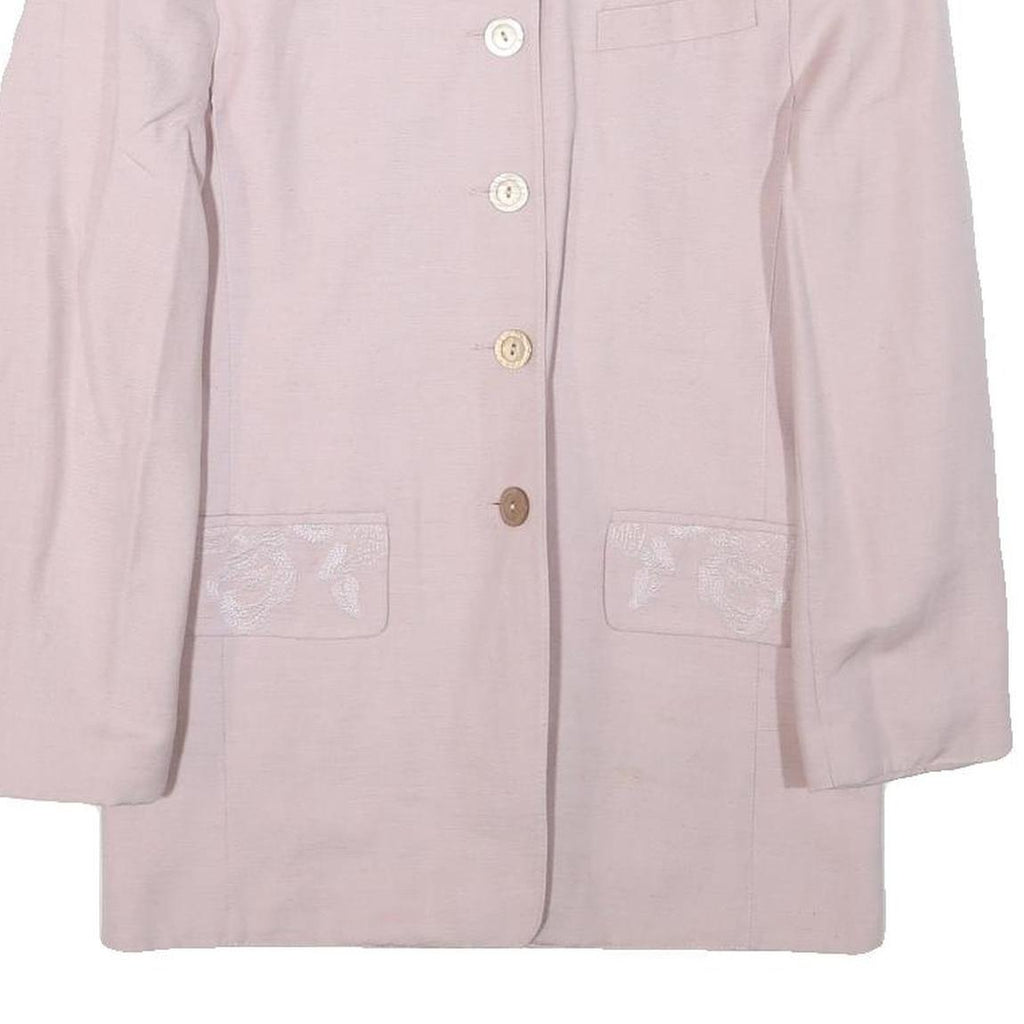 Womens Pale Pink Linen Blend Button Jacket UK 10 Plain Classic Long Sleeve