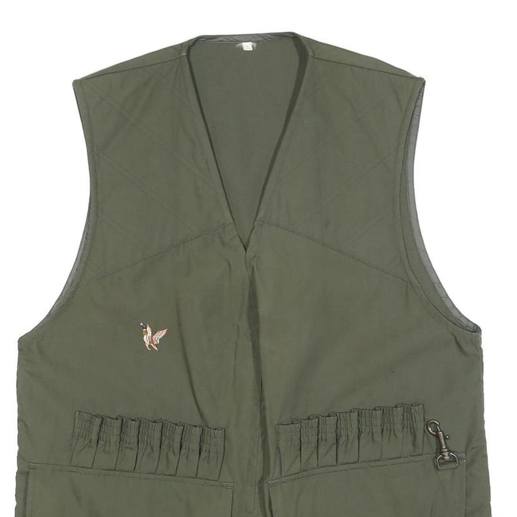 SOMLYS Mens Green Cotton Blend Hunting Vest L Woven Sleeveless Zip Up Outdoor
