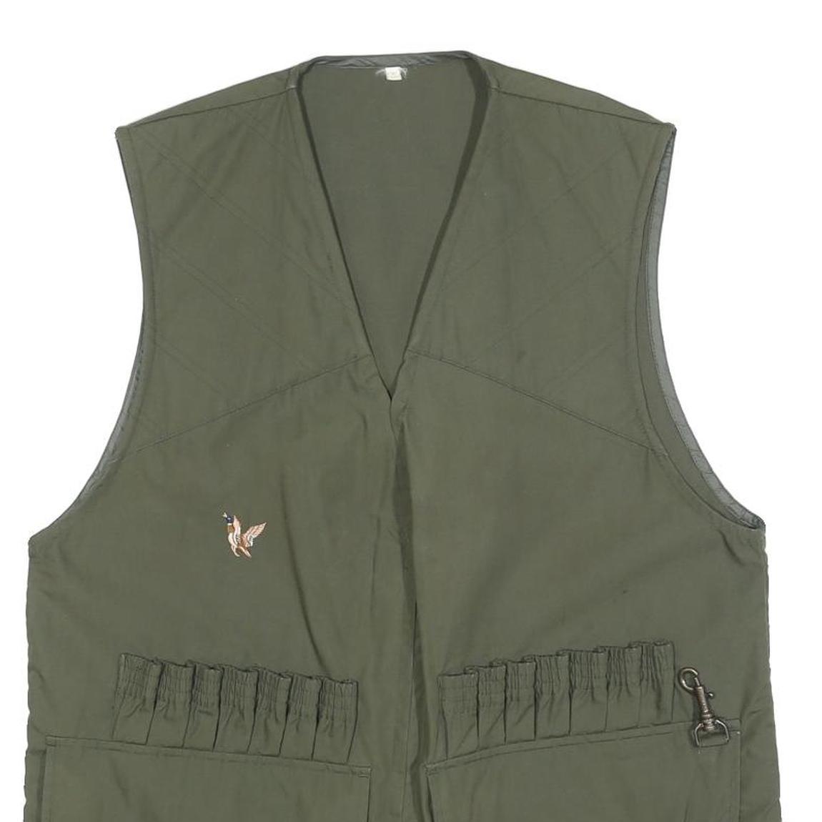 SOMLYS Mens Green Cotton Blend Hunting Vest L Woven Sleeveless Zip Up Outdoor