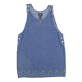 ROUTE 66 Womens Blue Denim Pinafore Dress Cotton Blend Sleeveless L Floral