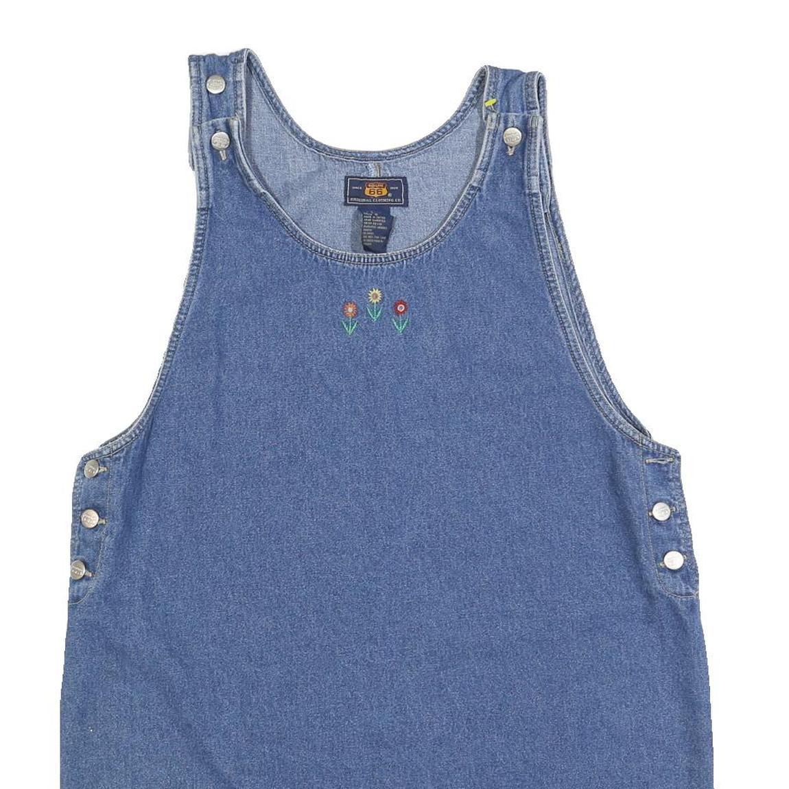 ROUTE 66 Womens Blue Denim Pinafore Dress Cotton Blend Sleeveless L Floral