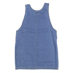 ROUTE 66 Womens Blue Denim Pinafore Dress Cotton Blend Sleeveless L Floral