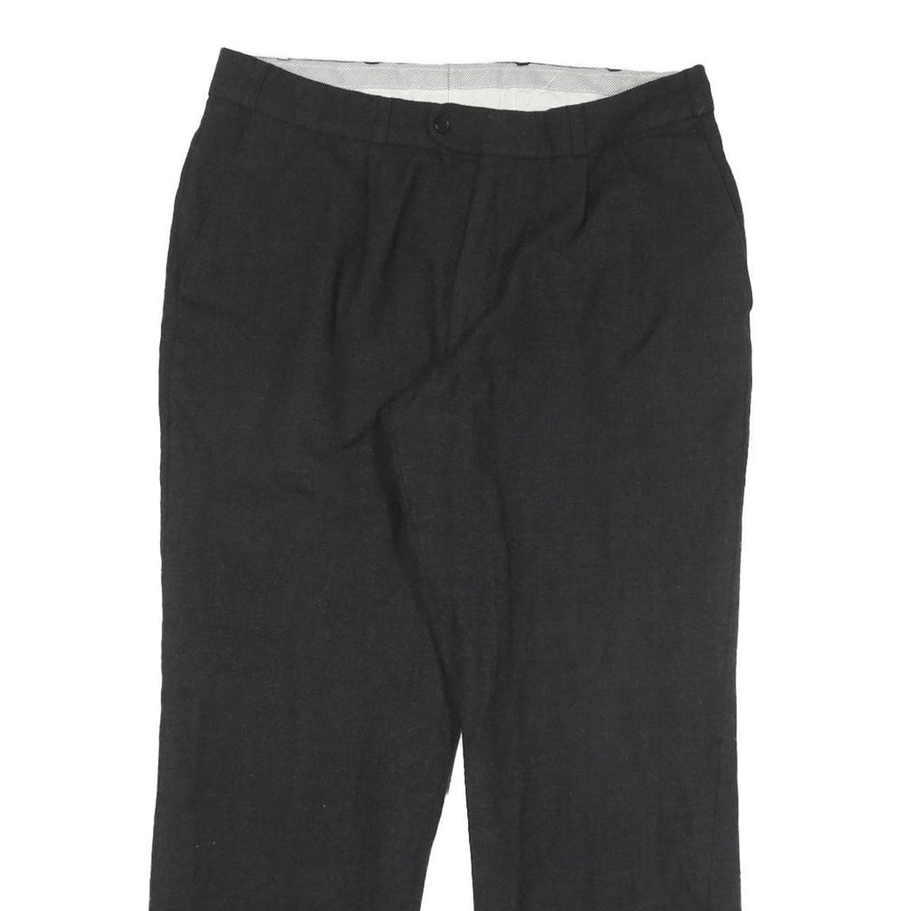 Mens Wool Black Regular Fit Straight Trousers W32 L27 Classic Formal Zip