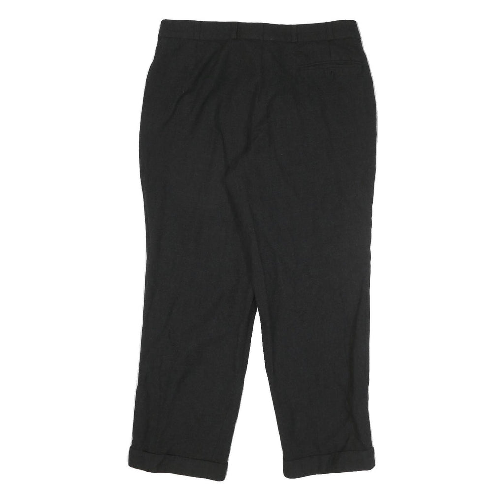 Mens Wool Black Regular Fit Straight Trousers W32 L27 Classic Formal Zip