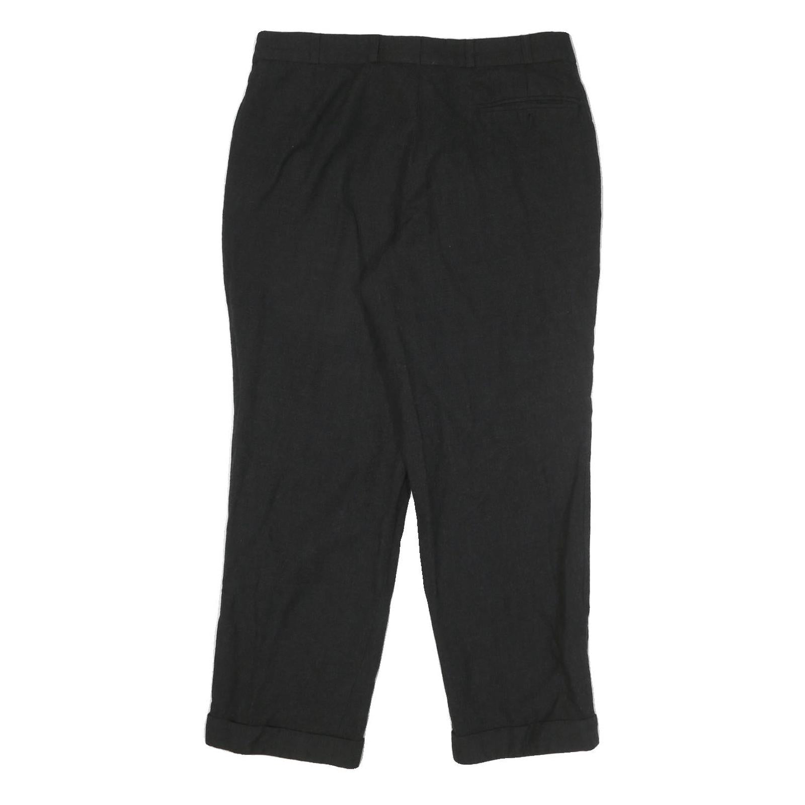 Mens Wool Black Regular Fit Straight Trousers W32 L27 Classic Formal Zip