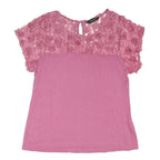 DOROTHY PERKINS Womens Pink Lace Floral Crochet Short Sleeve Round Neck Top UK