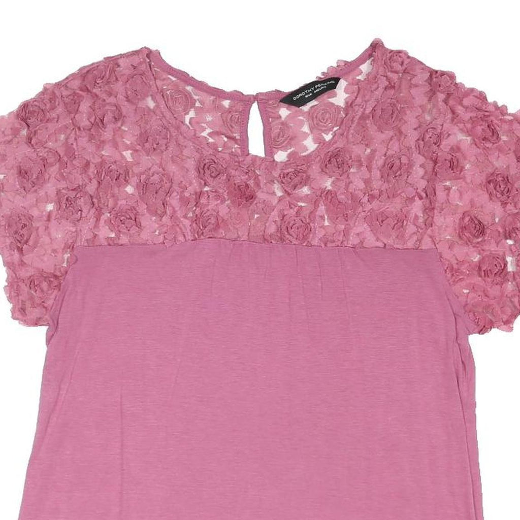 DOROTHY PERKINS Womens Pink Lace Floral Crochet Short Sleeve Round Neck Top UK