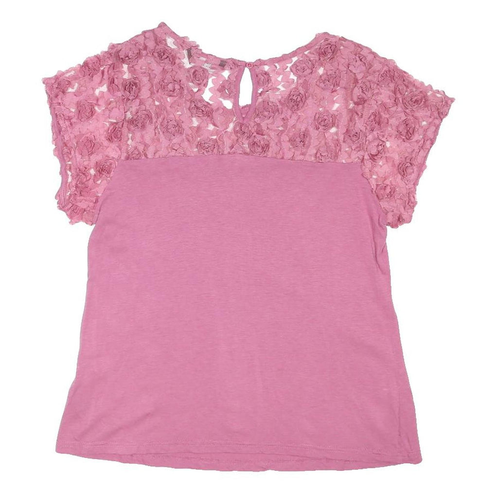 DOROTHY PERKINS Womens Pink Lace Floral Crochet Short Sleeve Round Neck Top UK
