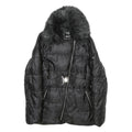 GAUDI JEANS Womens Black Puffer Jacket M Polyamide Quilted Zip Belted Faux Fur