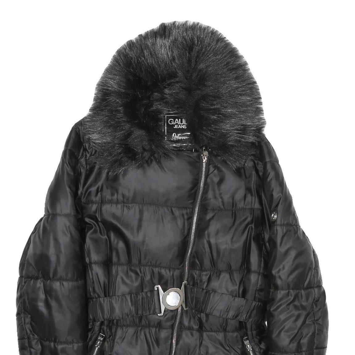 GAUDI JEANS Womens Black Puffer Jacket M Polyamide Quilted Zip Belted Faux Fur