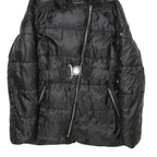 GAUDI JEANS Womens Black Puffer Jacket M Polyamide Quilted Zip Belted Faux Fur
