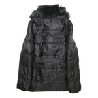 GAUDI JEANS Womens Black Puffer Jacket M Polyamide Quilted Zip Belted Faux Fur