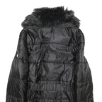 GAUDI JEANS Womens Black Puffer Jacket M Polyamide Quilted Zip Belted Faux Fur