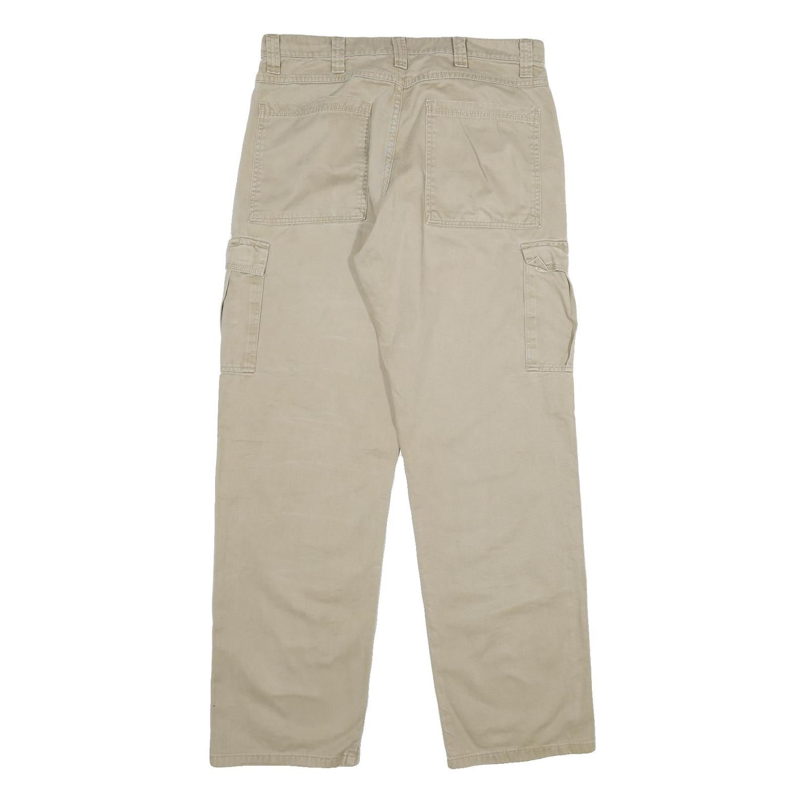 WRANGLER Mens Cotton Beige Regular Cargo Trousers W34 L34 Casual Zip Pocket
