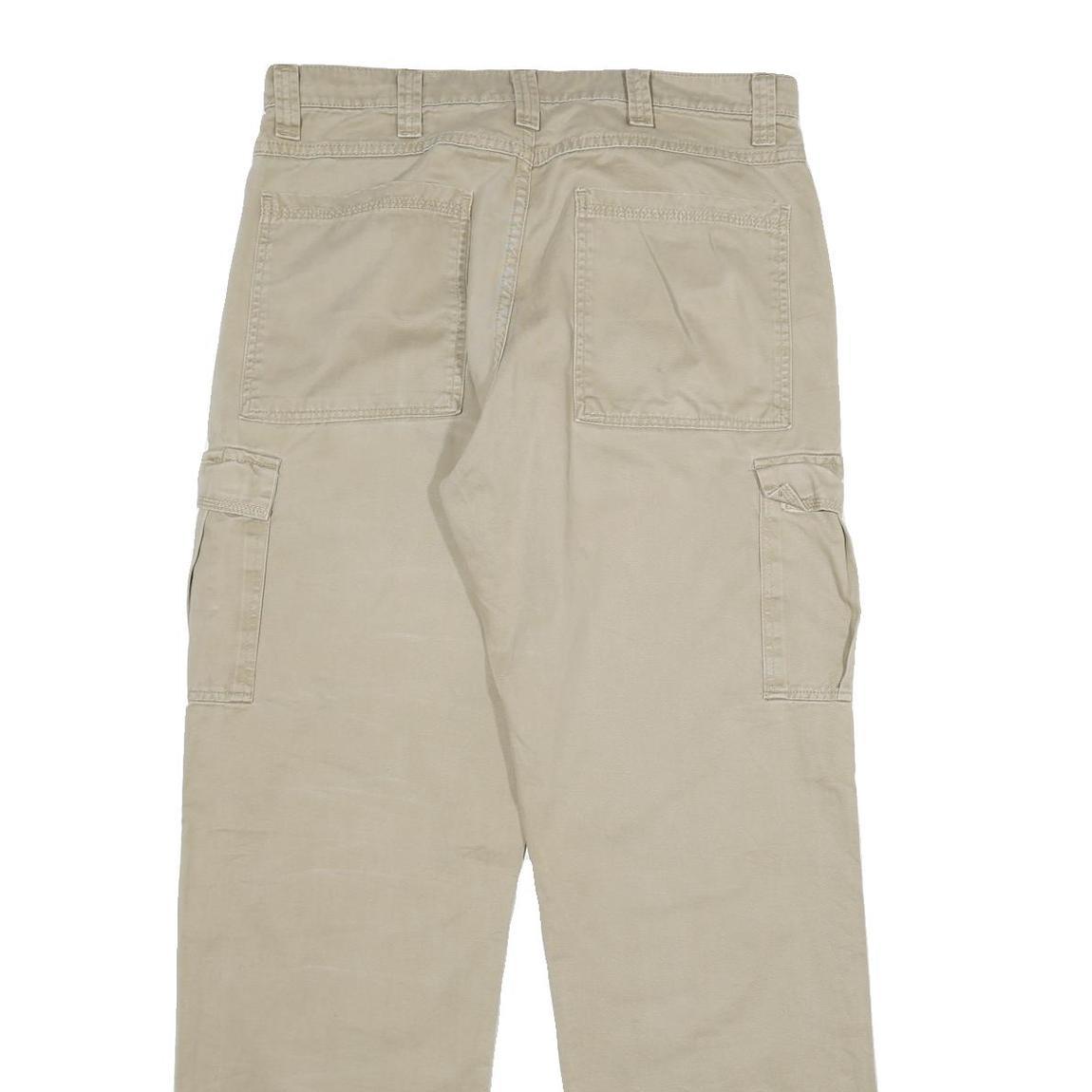 WRANGLER Mens Cotton Beige Regular Cargo Trousers W34 L34 Casual Zip Pocket