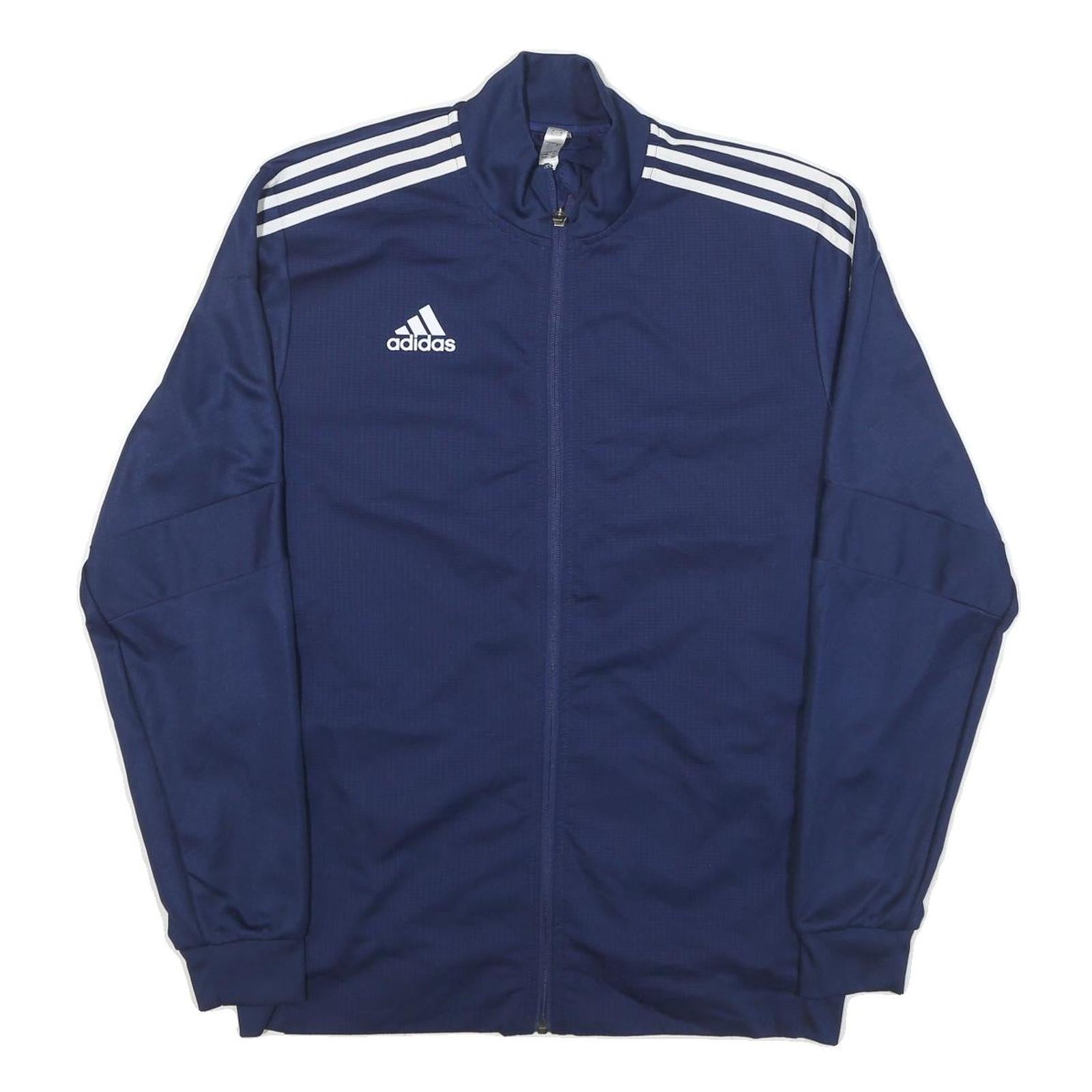 ADIDAS Mens Navy Blue Track Jacket L Polyester Blend Plain Zip Athletic