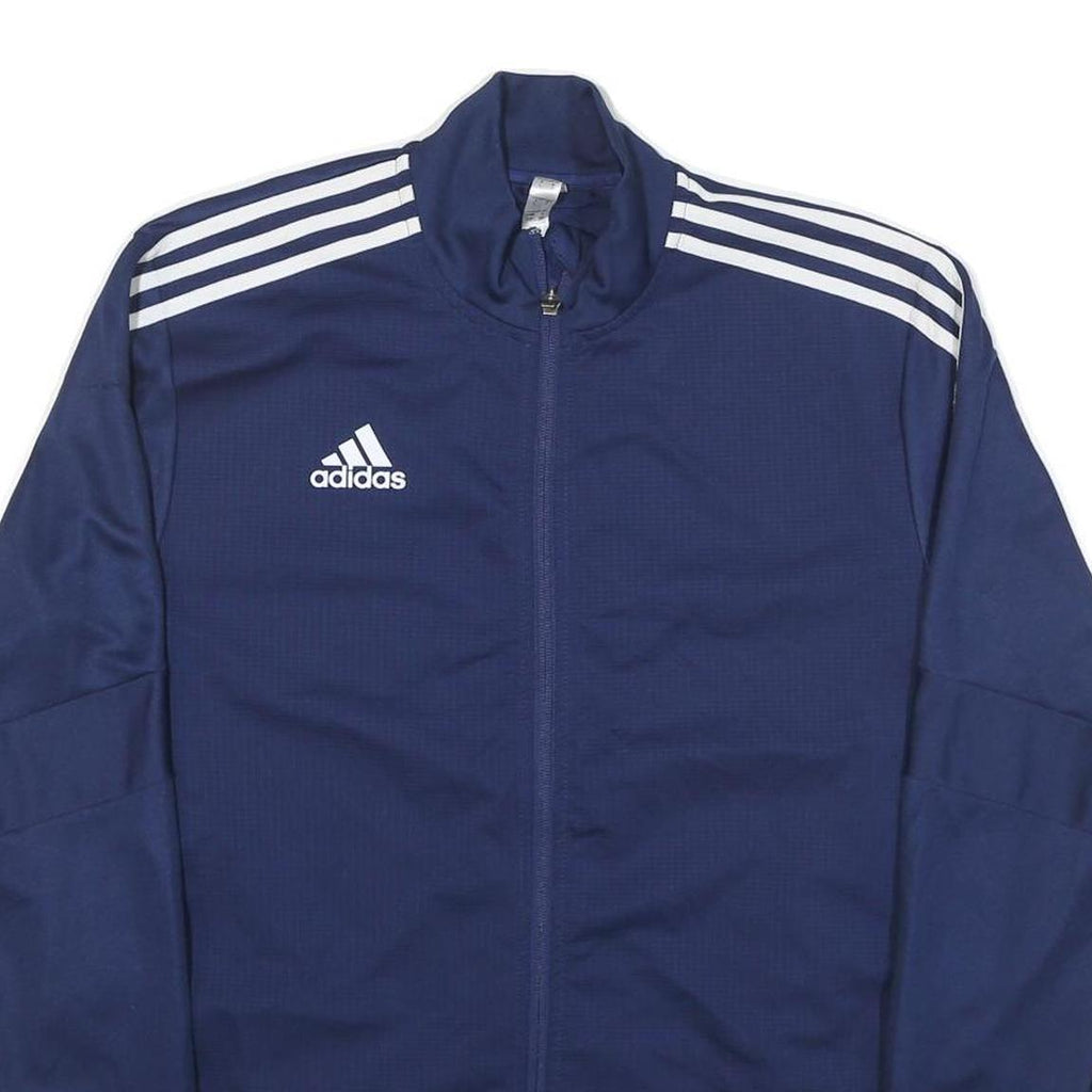 ADIDAS Mens Navy Blue Track Jacket L Polyester Blend Plain Zip Athletic