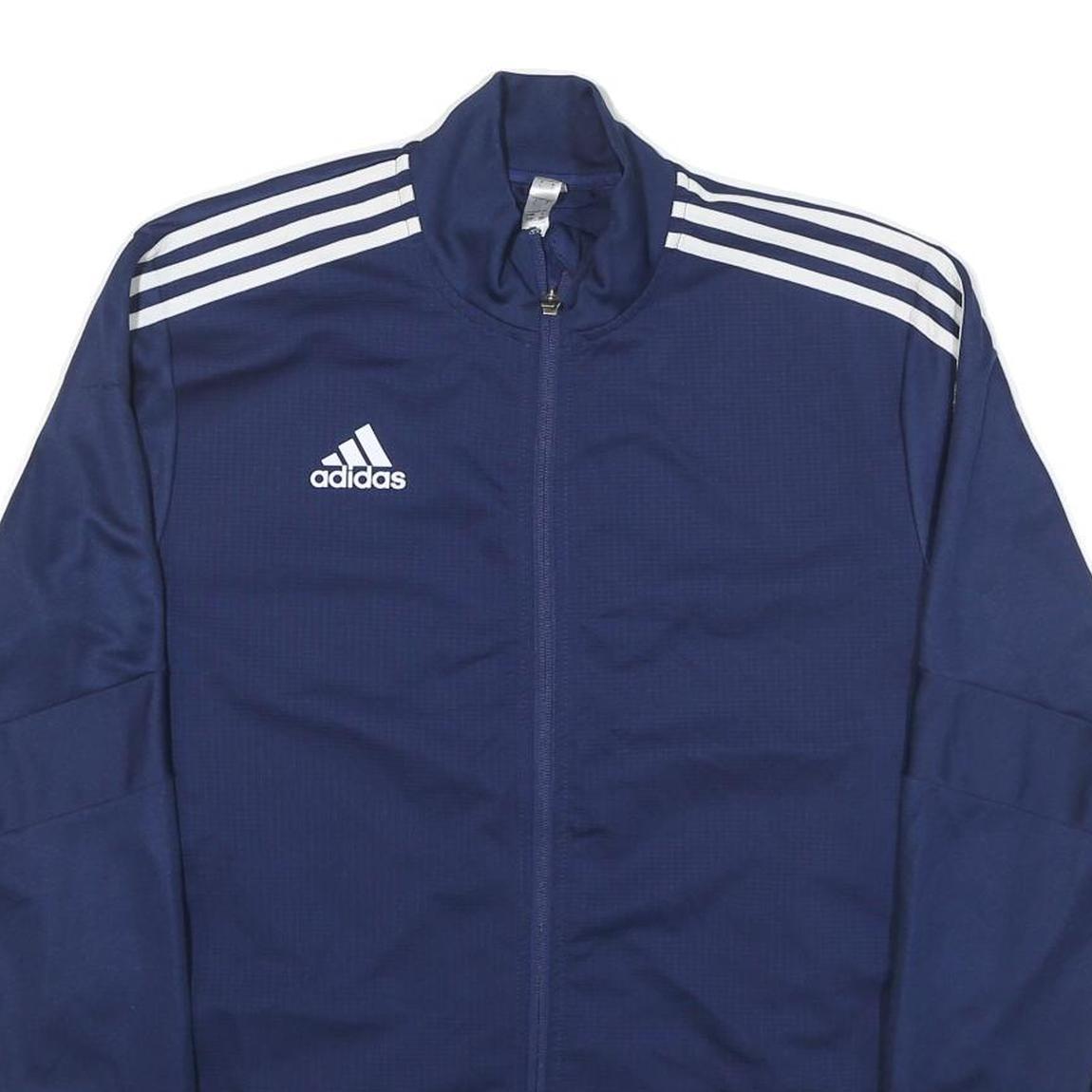 ADIDAS Mens Navy Blue Track Jacket L Polyester Blend Plain Zip Athletic